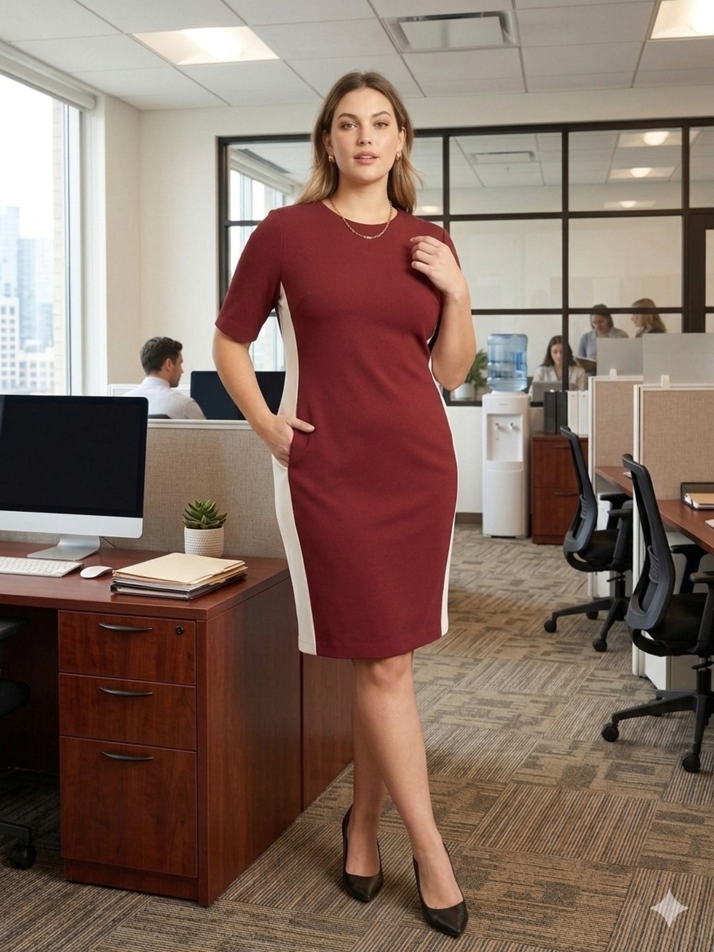 Kasper Red Sheath Dress with White Accents